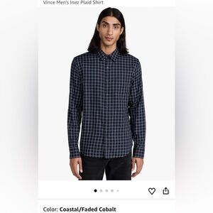 Vince Men’s Size Large Coastal/Faded Cobalt Inez Plaid Shirt